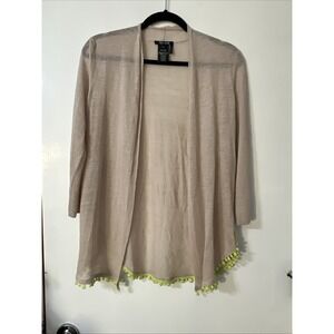 Nic + Zoe Breezy Linen-Viscose Cardigan sweater open front Tan size XS